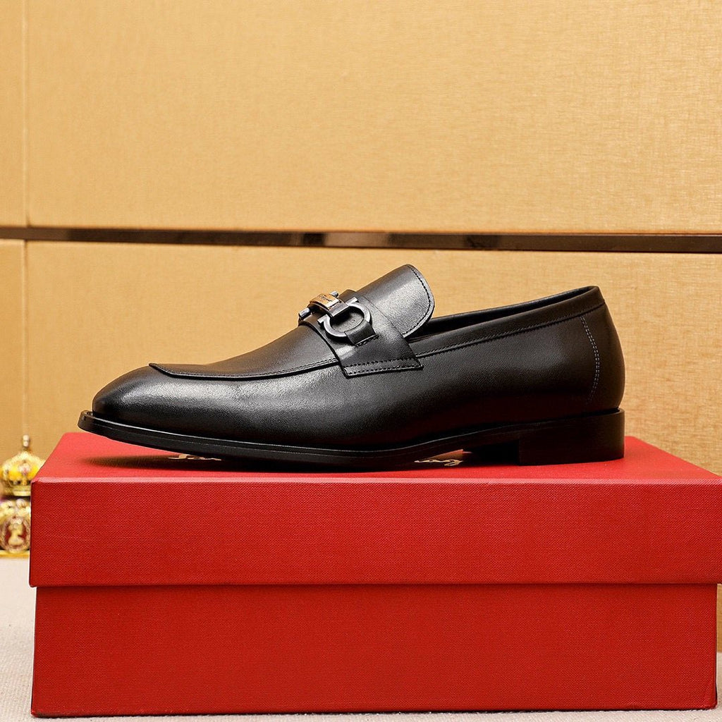 Ferragamo Black Buckle Loafers - Square Toe