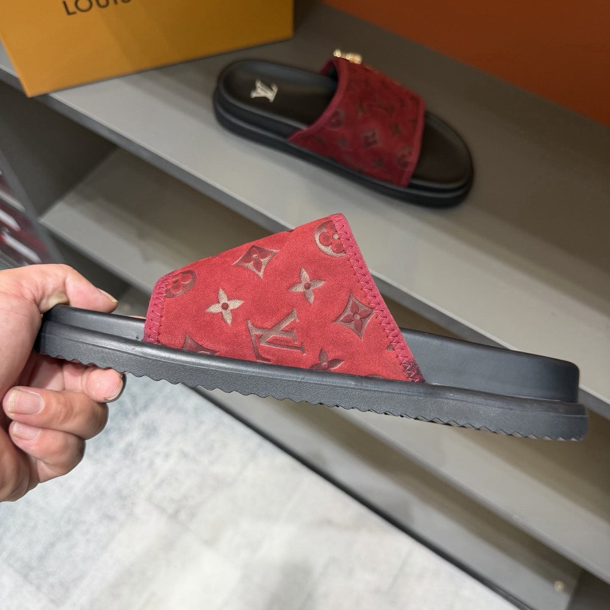 Louis Vuitton Red and Black Zipper Slide Sandals