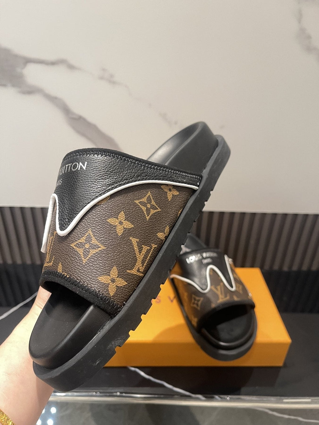 Louis Vuitton Brown Monogram Slide Sandals