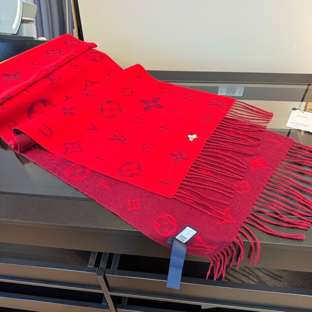 Louis Vuitton Red Burgundy Patterned Scarf