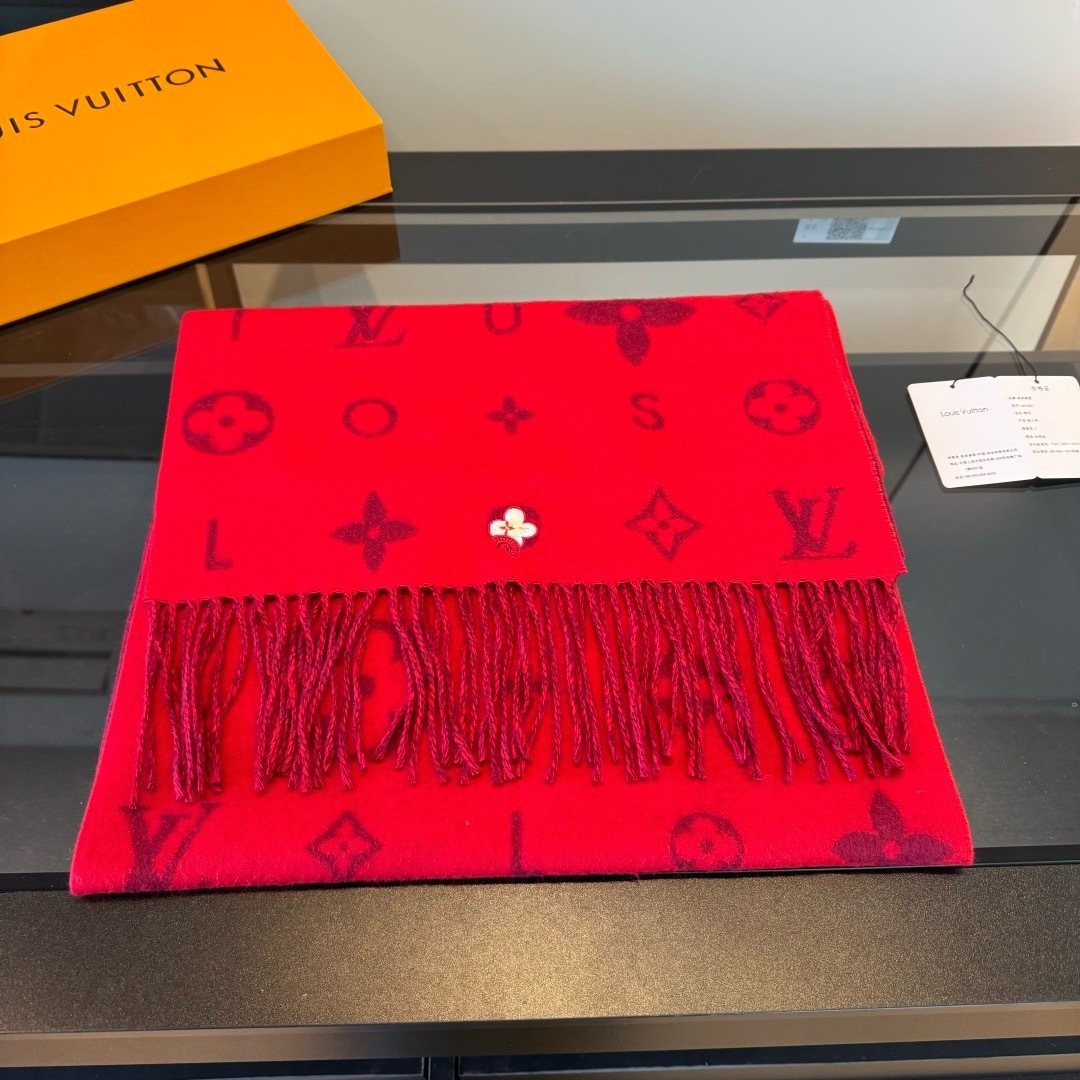 Louis Vuitton Red Burgundy Patterned Scarf