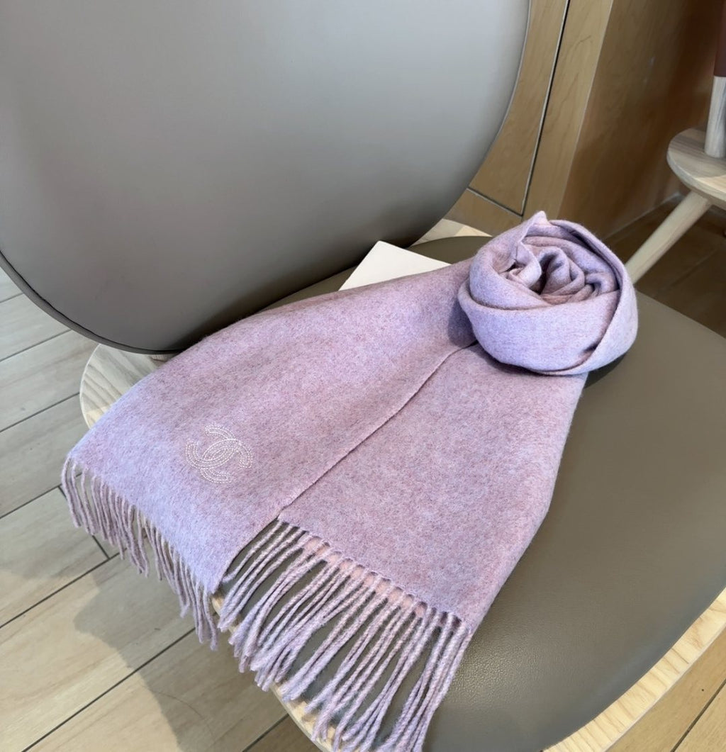 Chanel Fringed Logo Scarf