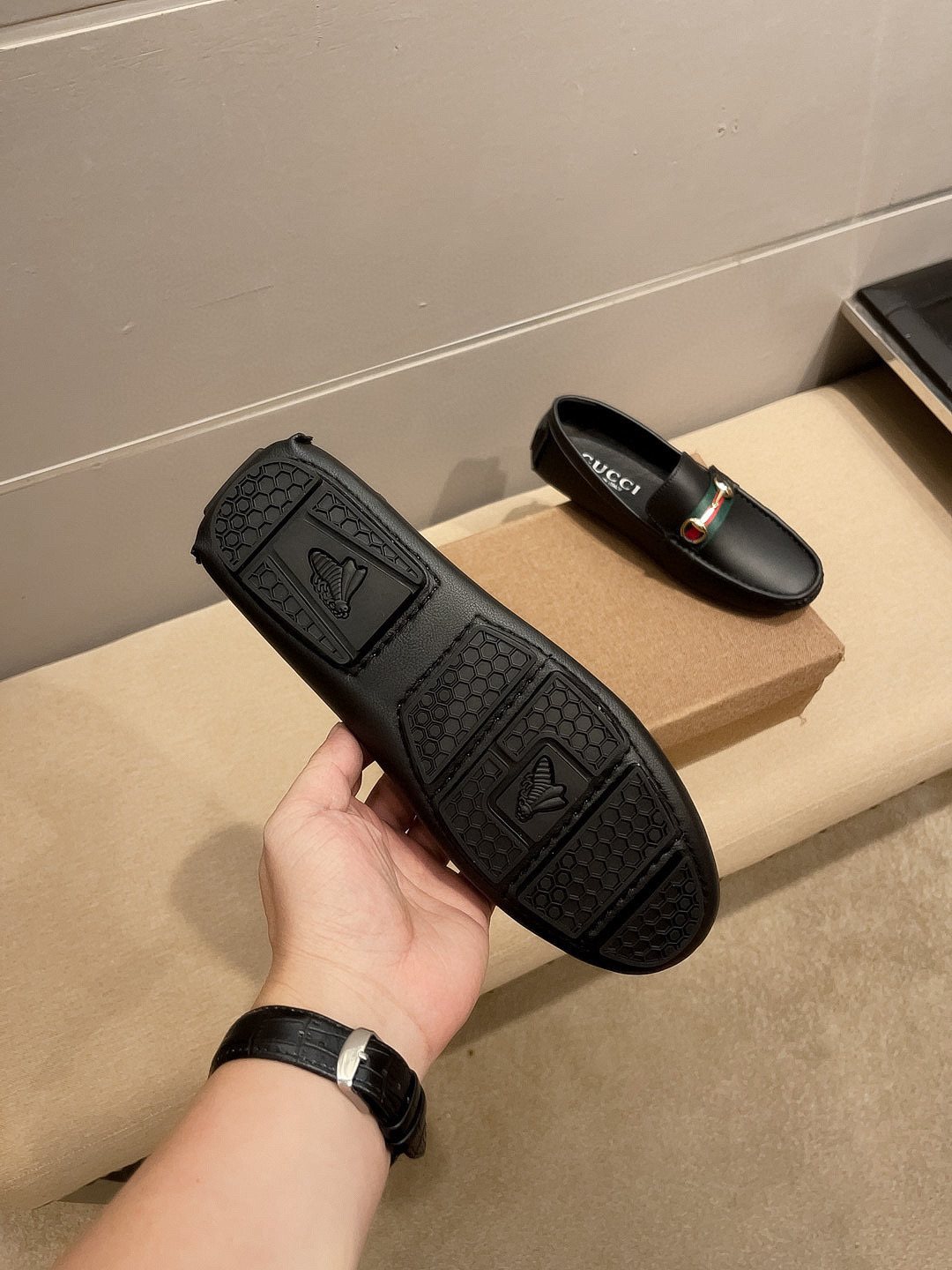 Gucci Black Web Buckle Loafers