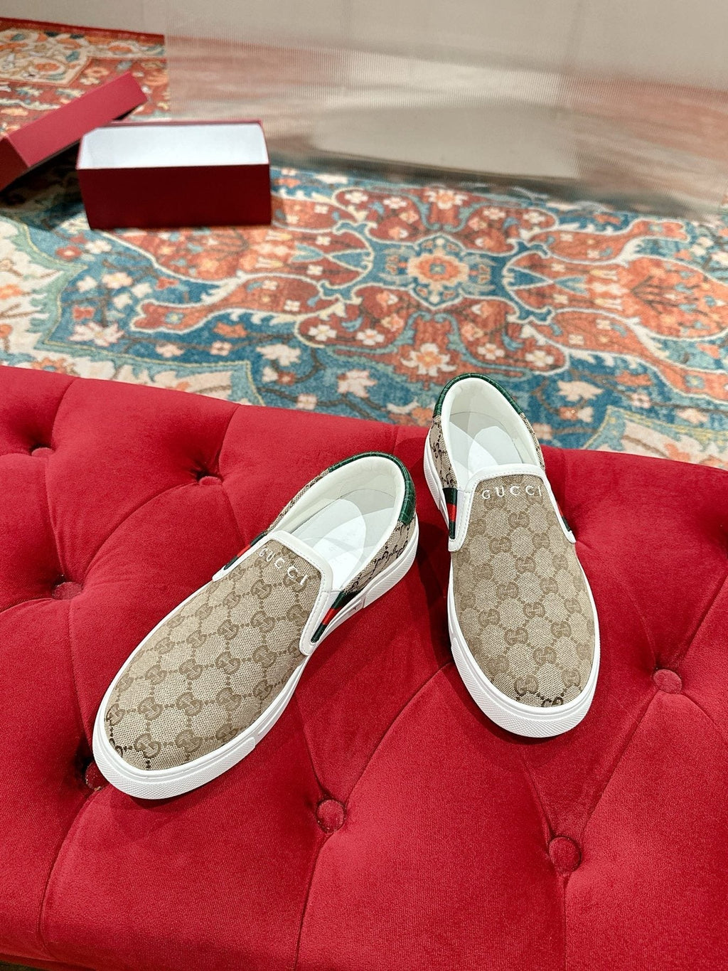 Gucci Men's Monogram Stripe Slip-On Sneakers