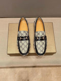 Gucci Beige and Black Gold-Hardware Loafers