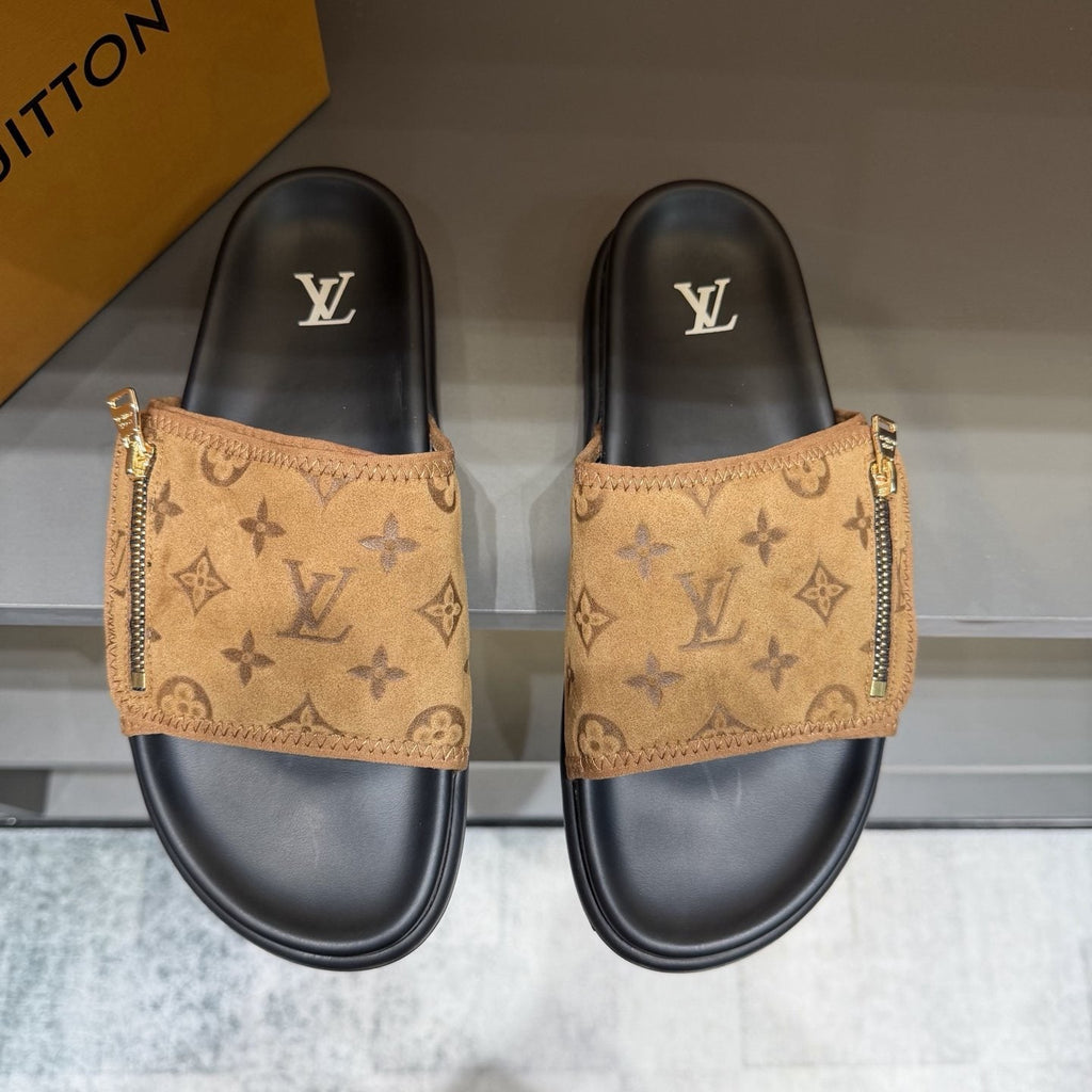 Louis Vuitton Tan Monogram Slide Sandals