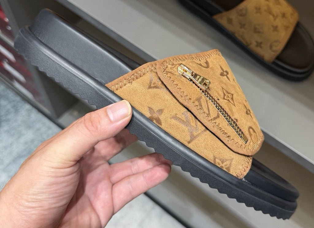 Louis Vuitton Tan Monogram Slide Sandals