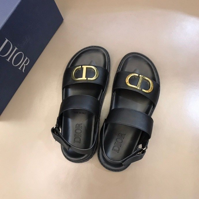 Dior Men's Black Gold-Tone Hardware Sandals