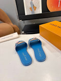 Louis Vuitton Blue Floral Slide Sandals