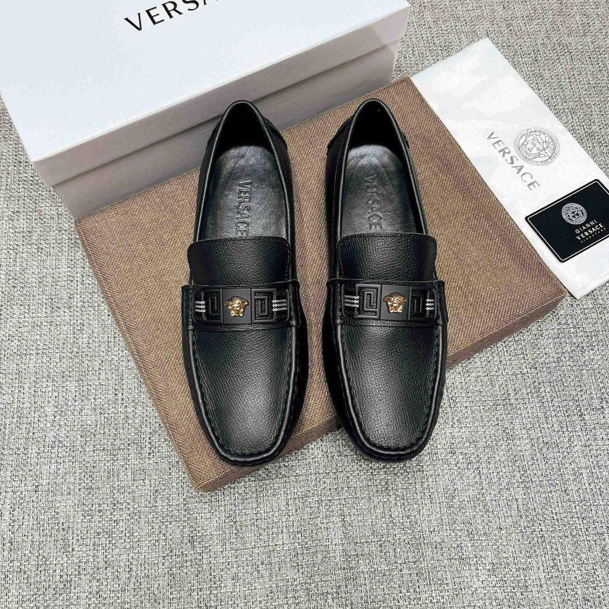 Versace Men's Black Medusa Accent Loafers