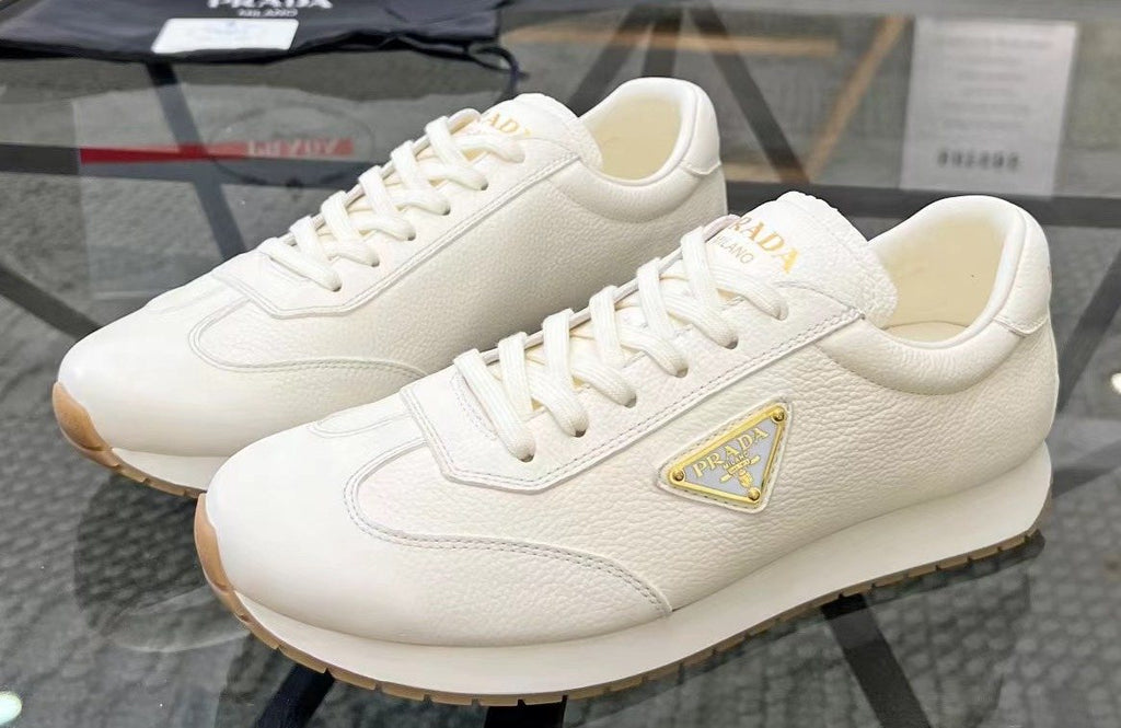 Prada White Beige Low-Top Sneakers