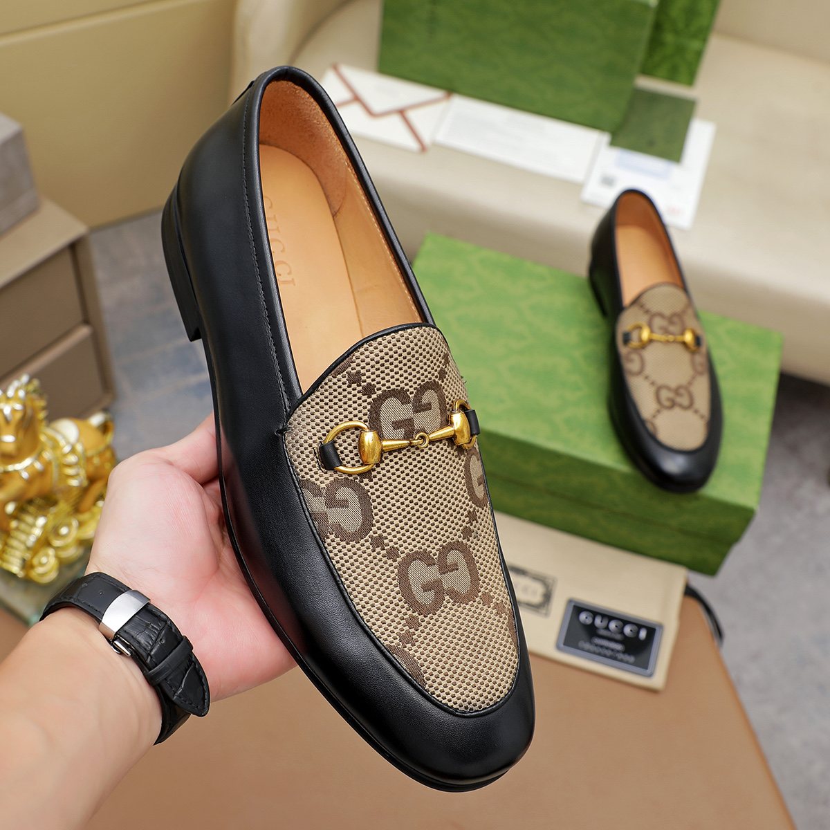 Gucci Patterned Horsebit Loafers
