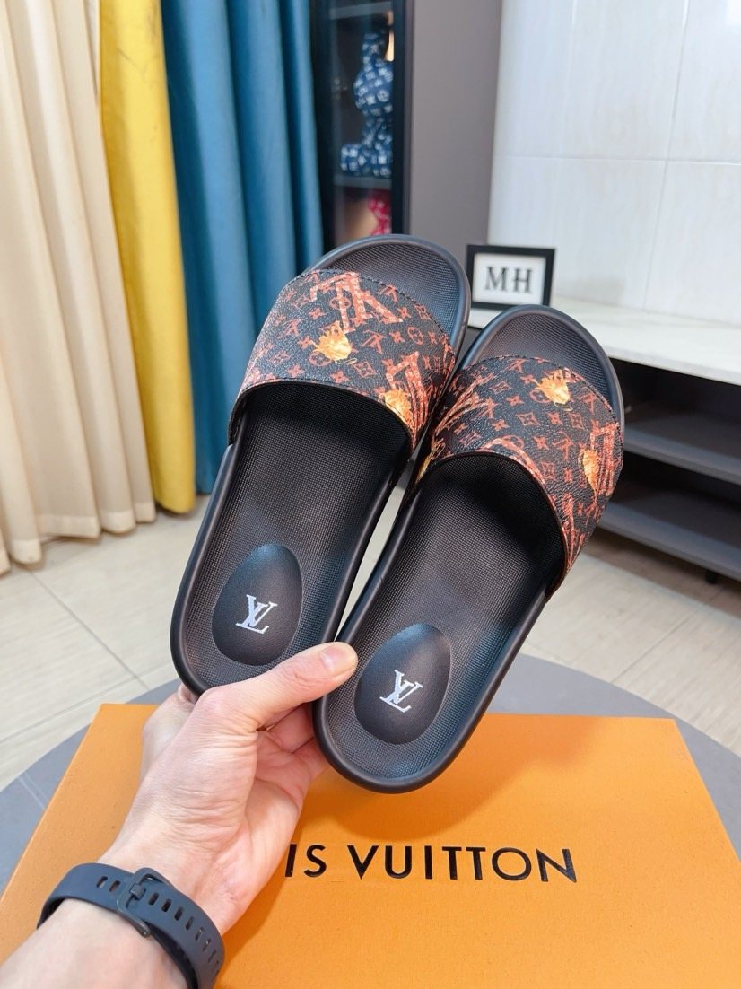 Louis Vuitton Men's Monogram-Style Slide Sandals