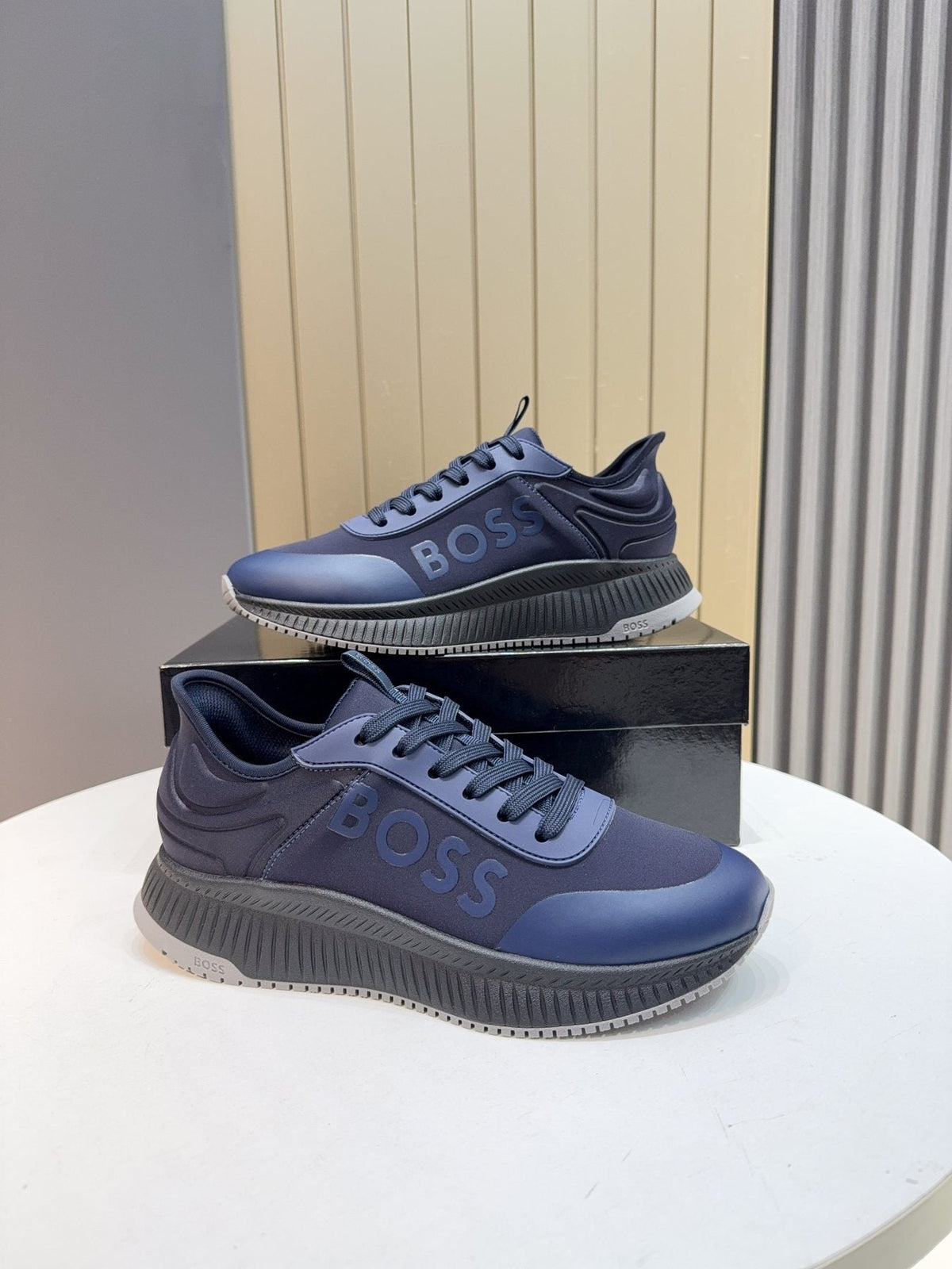 BOSS Navy Blue Lace-Up Sneakers