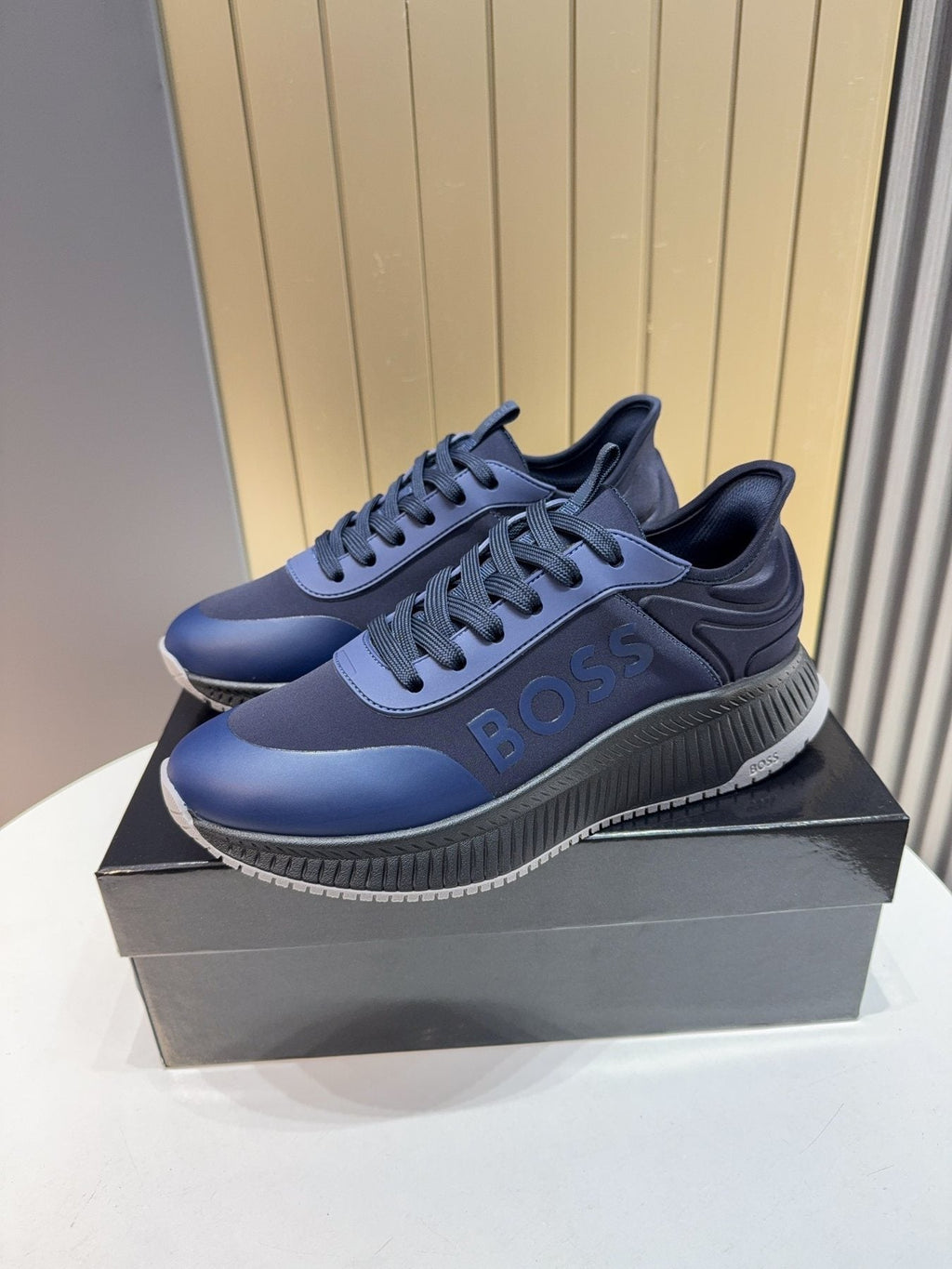 BOSS Navy Blue Lace-Up Sneakers