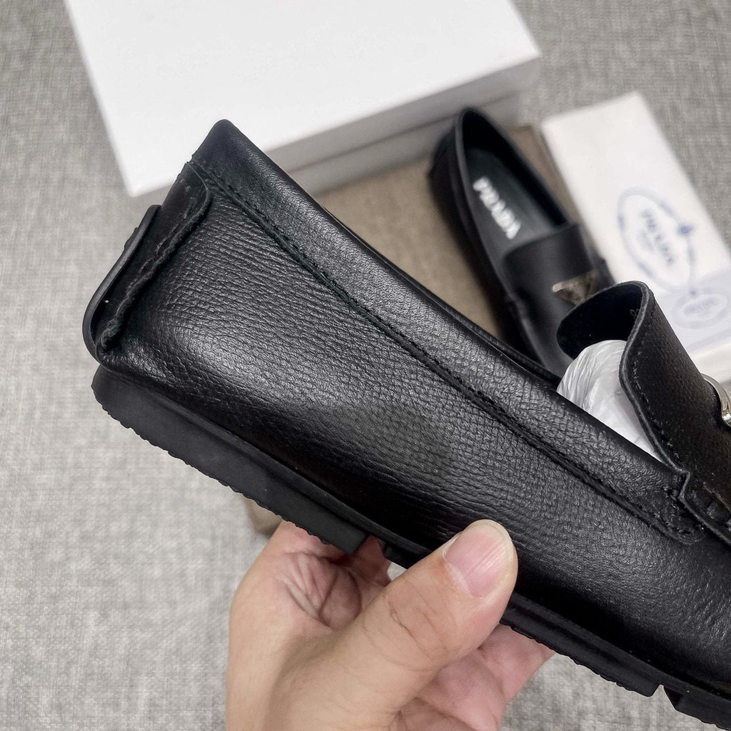 Prada Black Triangle Plaque Loafers