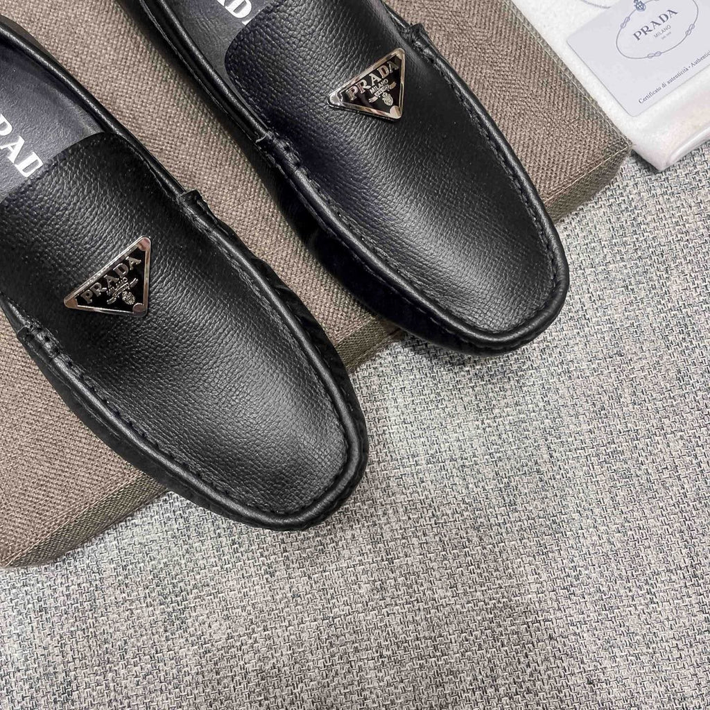 Prada Black Triangle Plaque Loafers