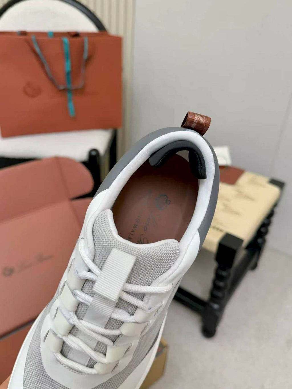 Loro Piana Men's White & Gray Low-Top Sneakers