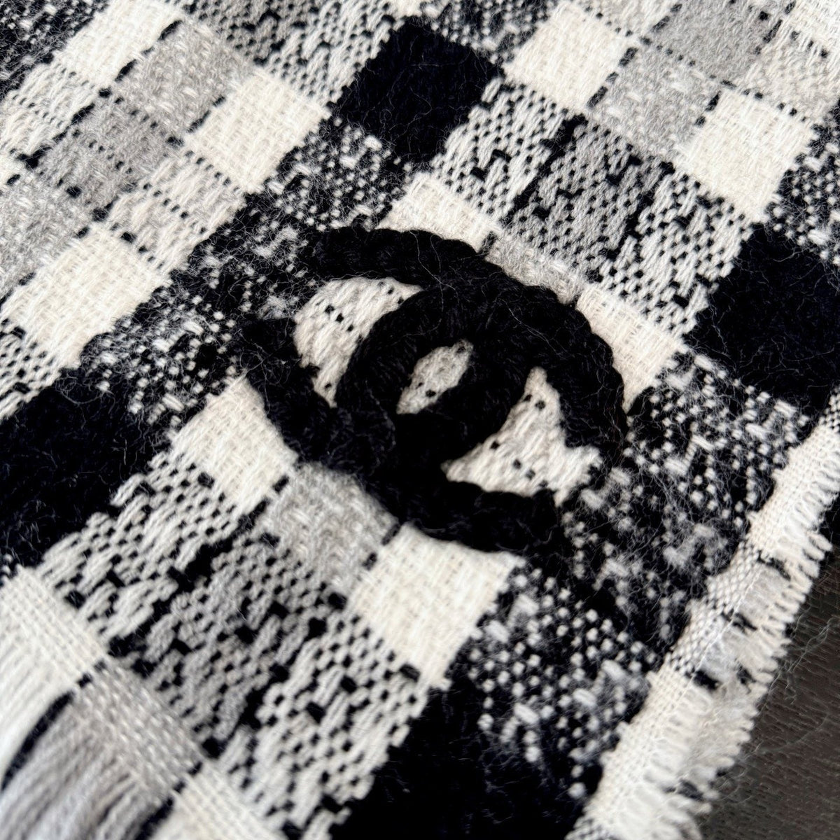 Chanel Checked Fringe Scarf