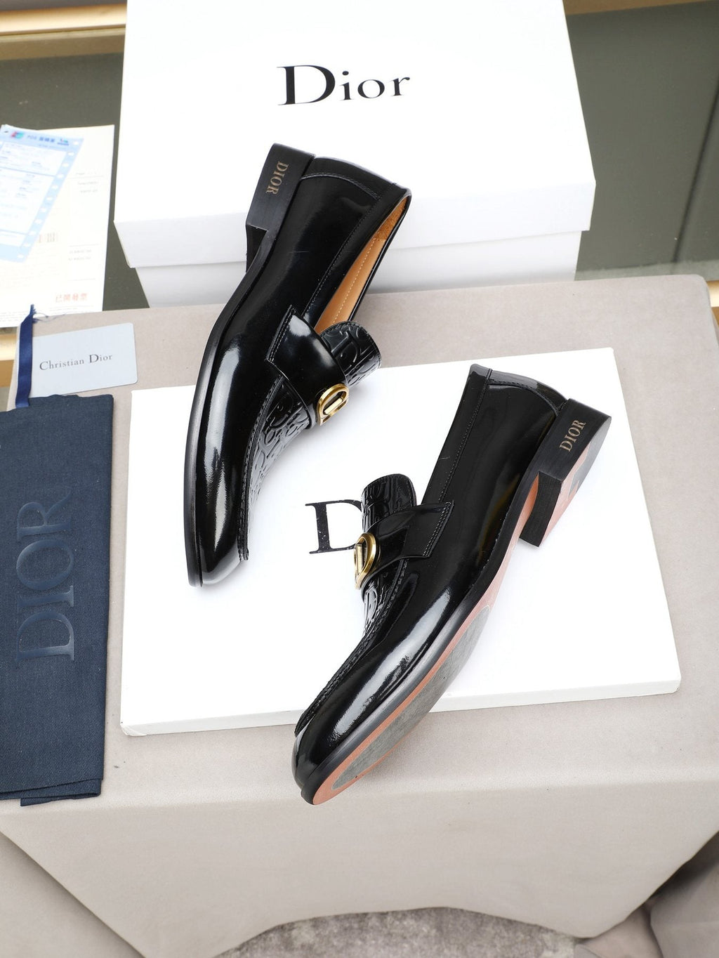 Dior Black Gold-Buckle Slip-On Dress Shoes