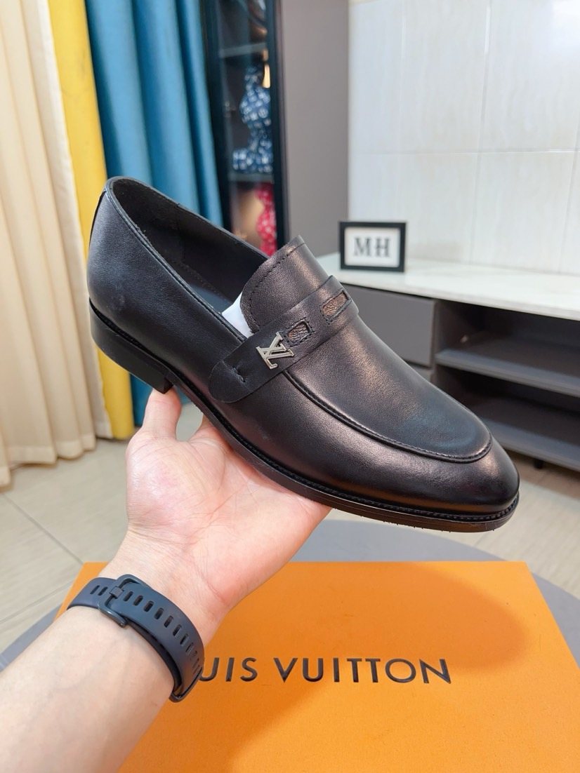 Louis Vuitton Men's Black Logo Hardware Loafers