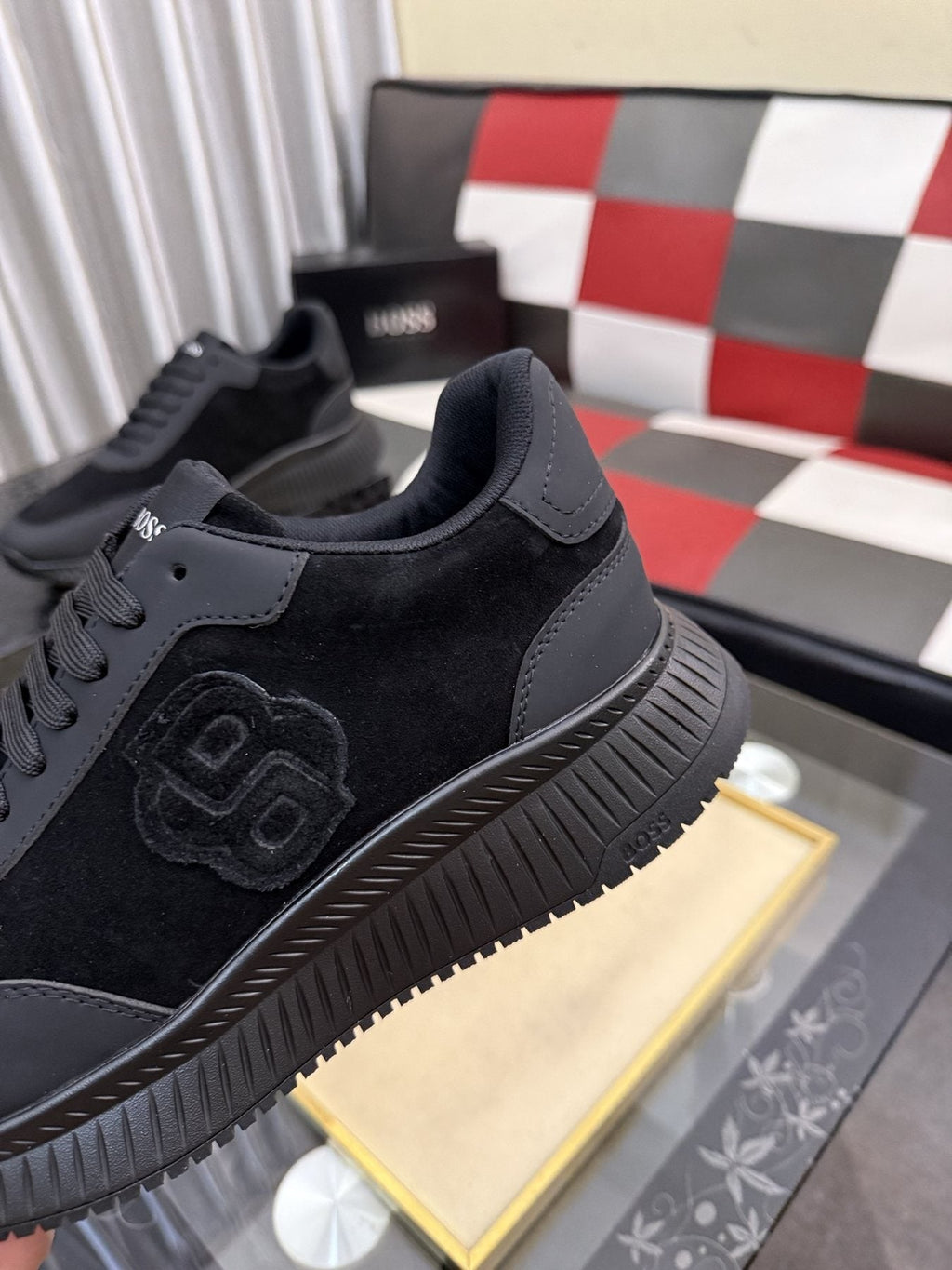 BOSS Men's Black Low-Top Sneakers - Lace-Up Closure
