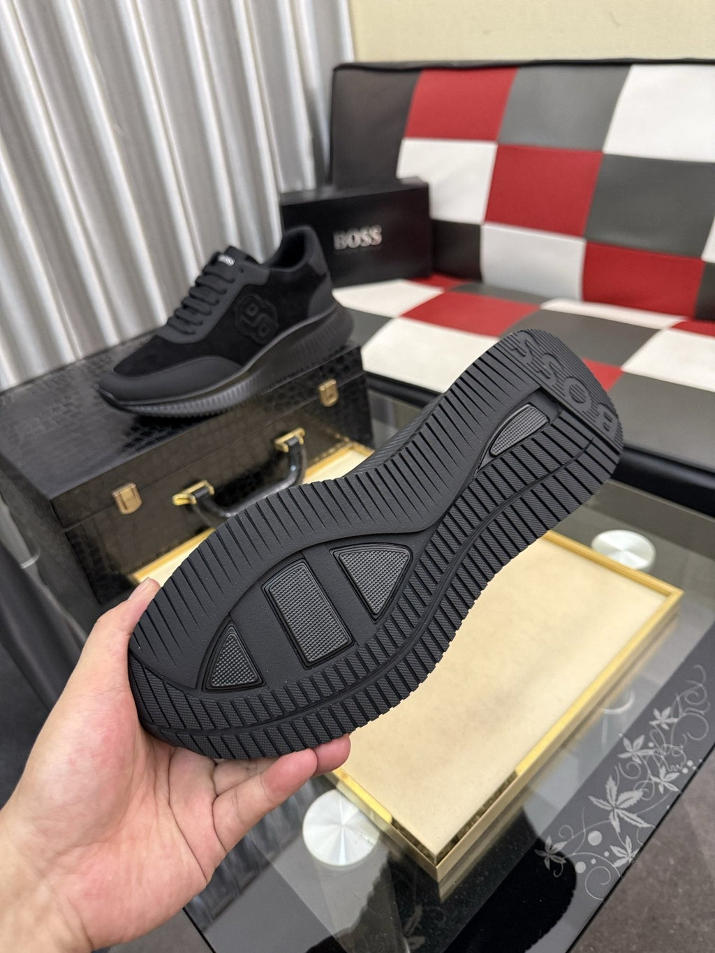 BOSS Men's Black Low-Top Sneakers - Lace-Up Closure
