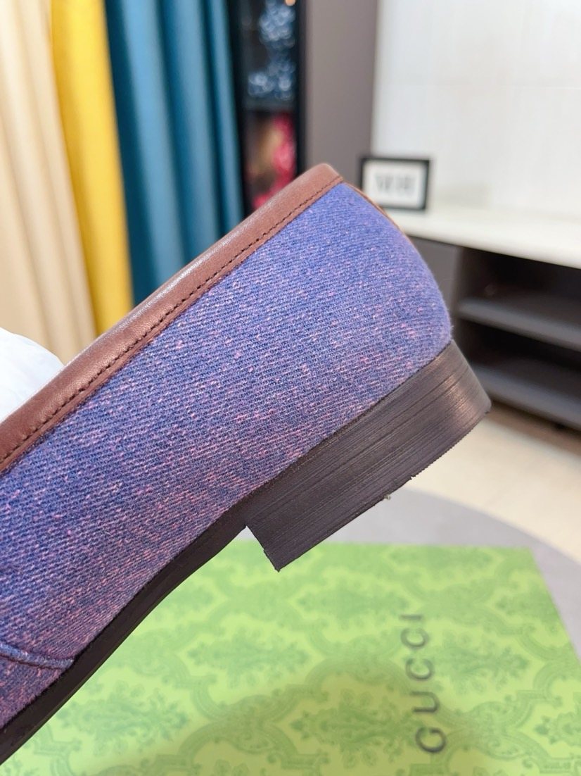Gucci Purple-Blue Brown-Trim Loafers