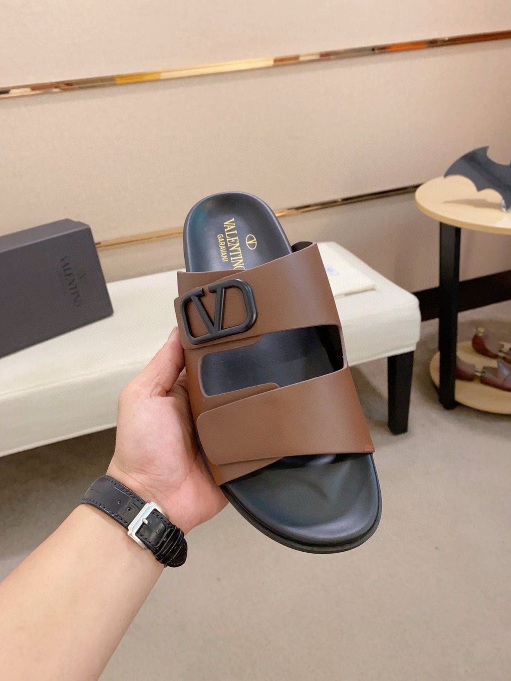 Valentino Men's Two-Strap Buckle Slide Sandals