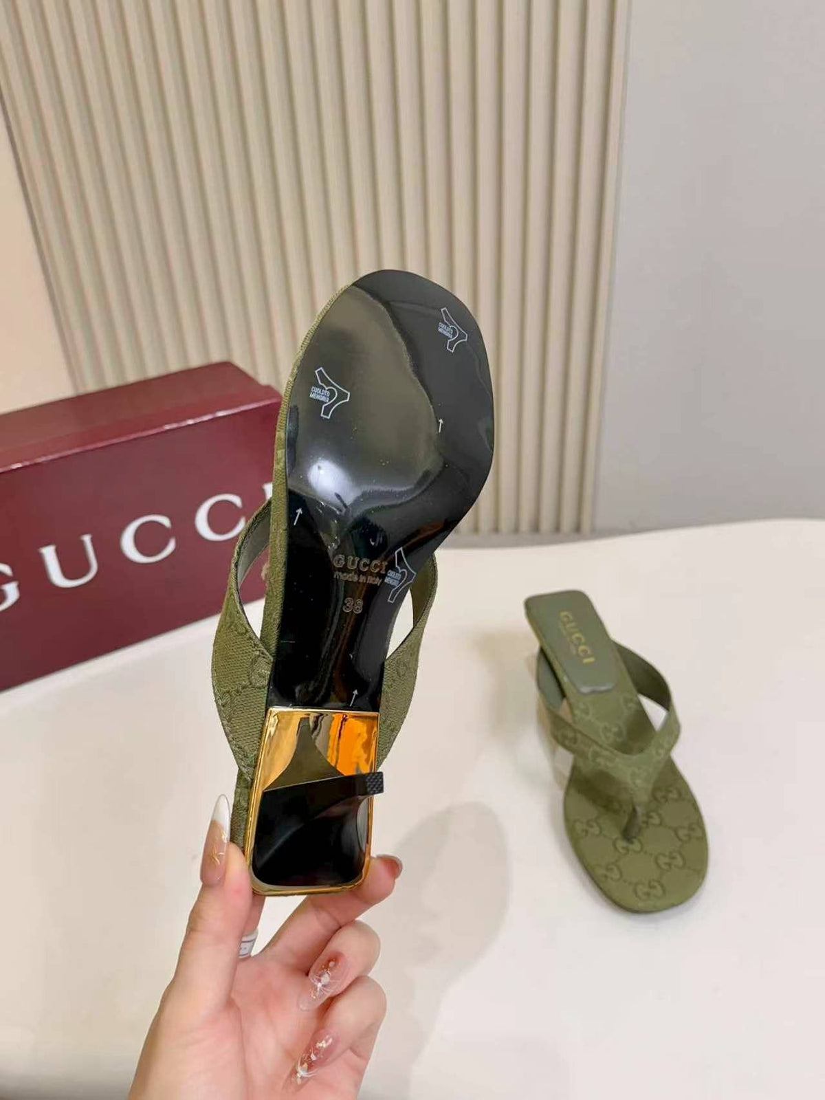 Gucci Monogram Thong Heel Sandals