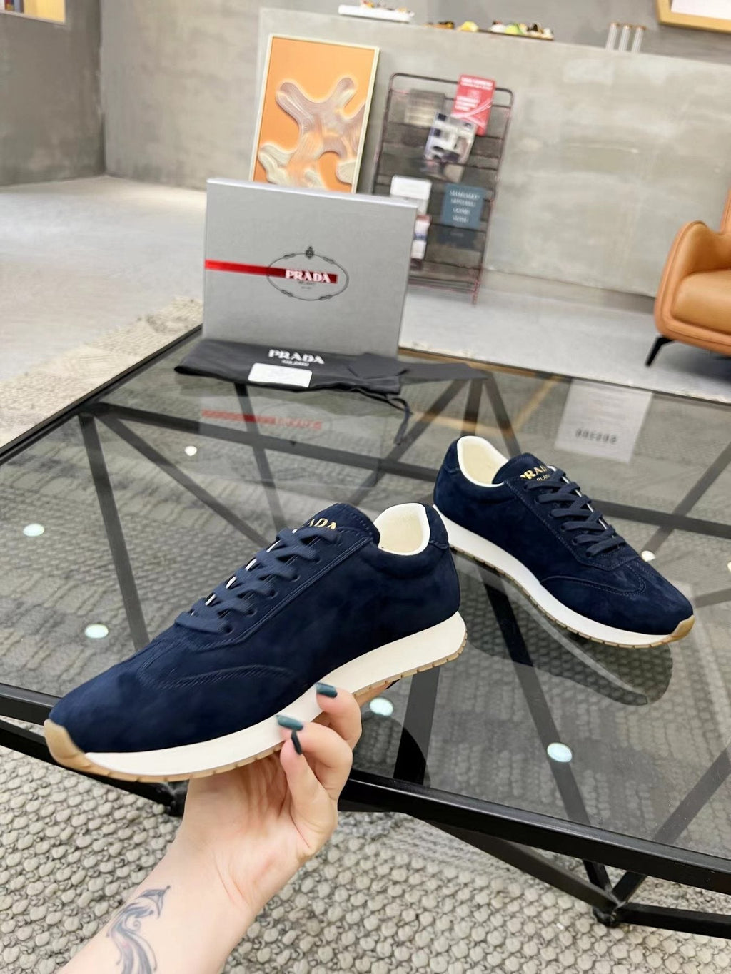 Prada Men's Navy Triangle Badge Sneakers