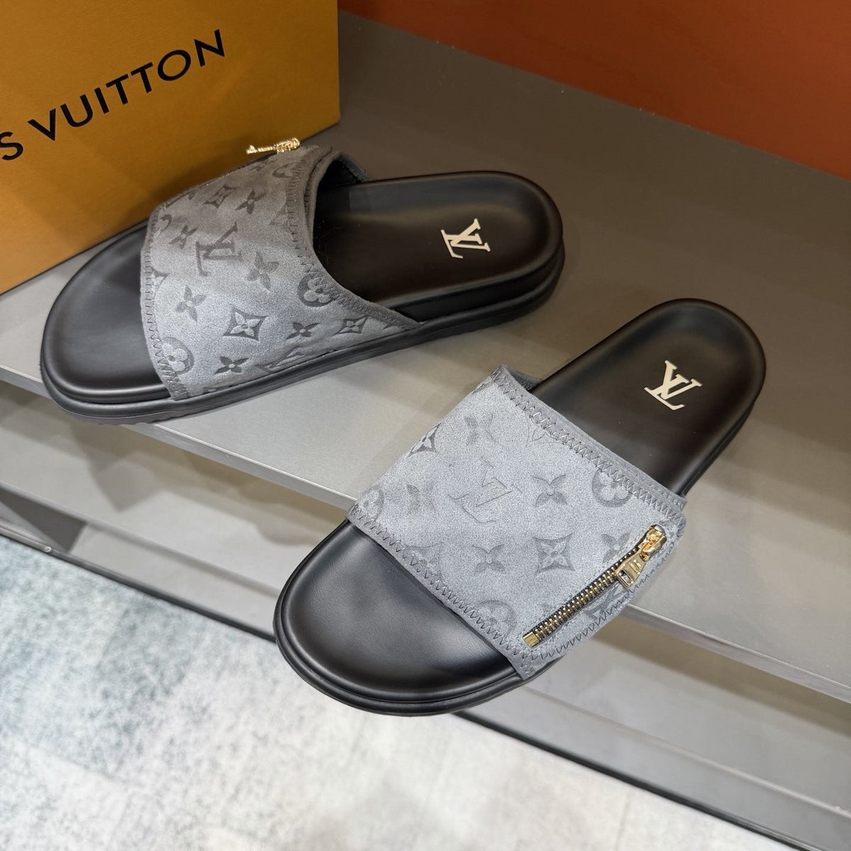 Louis Vuitton Monogram Zip Slide Sandals