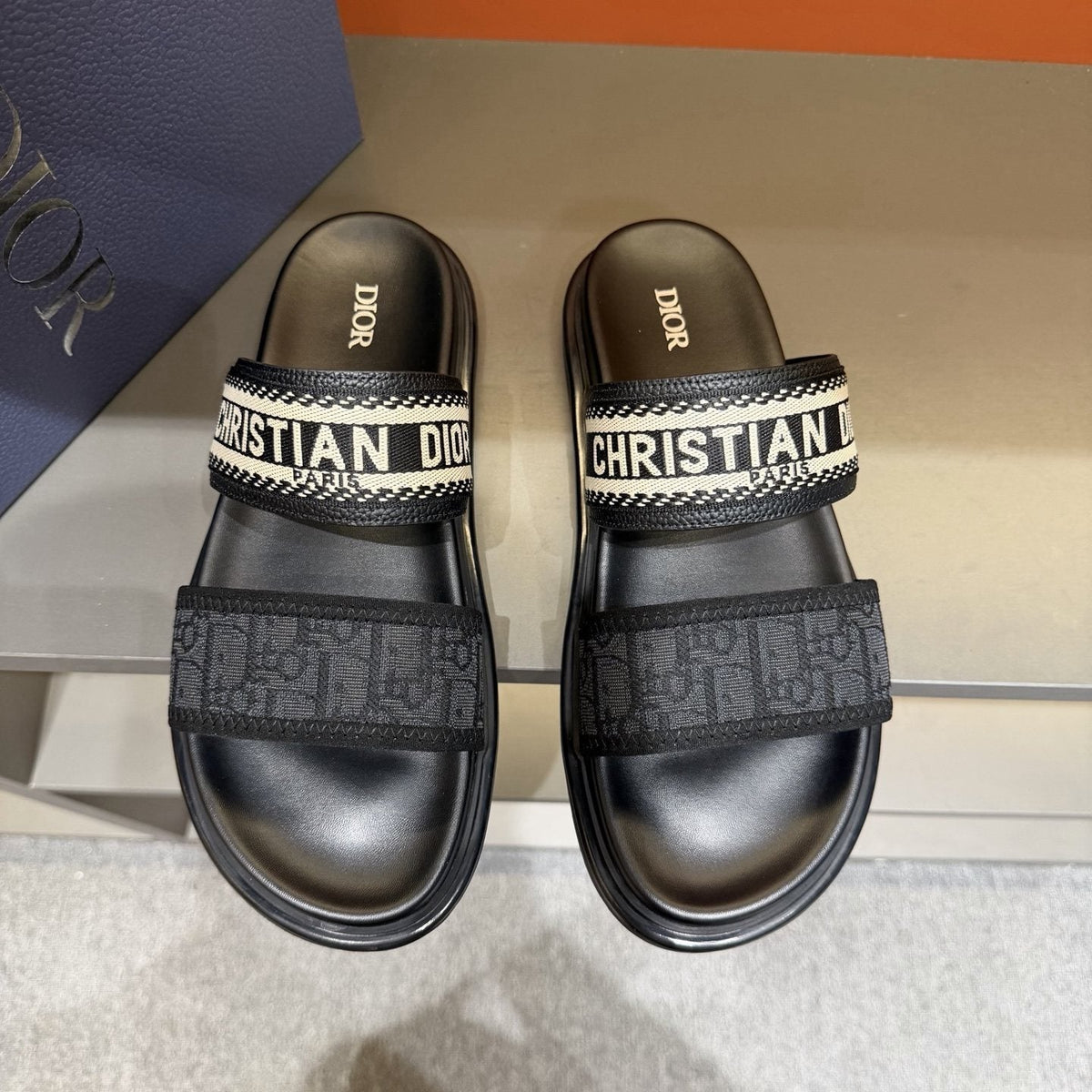Dior Patterned Two-Strap Slide Sandals