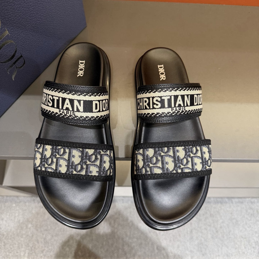 Dior Patterned Two-Strap Slide Sandals