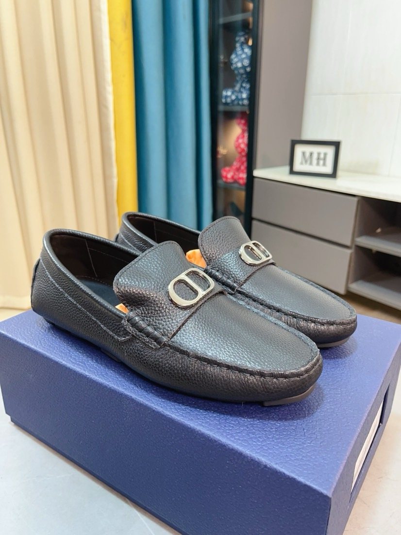Dior Pebbled Buckle Loafers