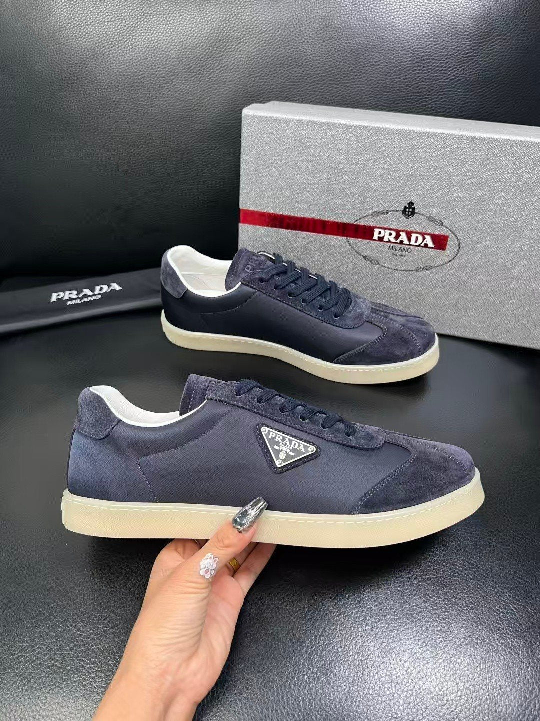 Prada Triangle Logo Low-Top Sneakers - Smooth Leather Upper