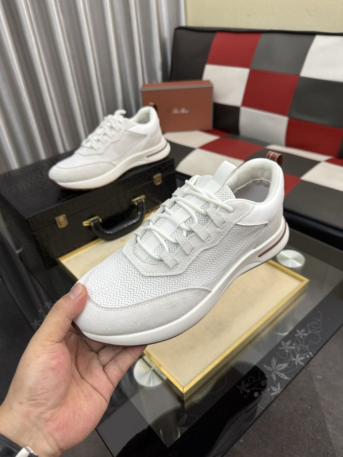 Textured Lace-Up Low-Top Sneakers