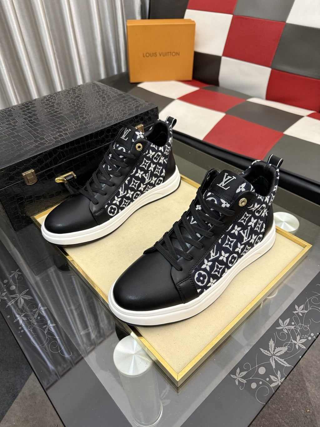 Louis Vuitton Patterned Panel High-Top Sneakers