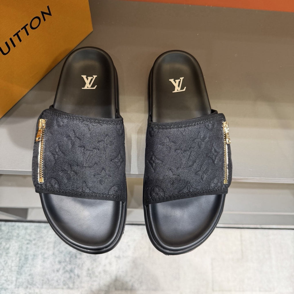 Louis Vuitton Embossed Zip Slide Sandals