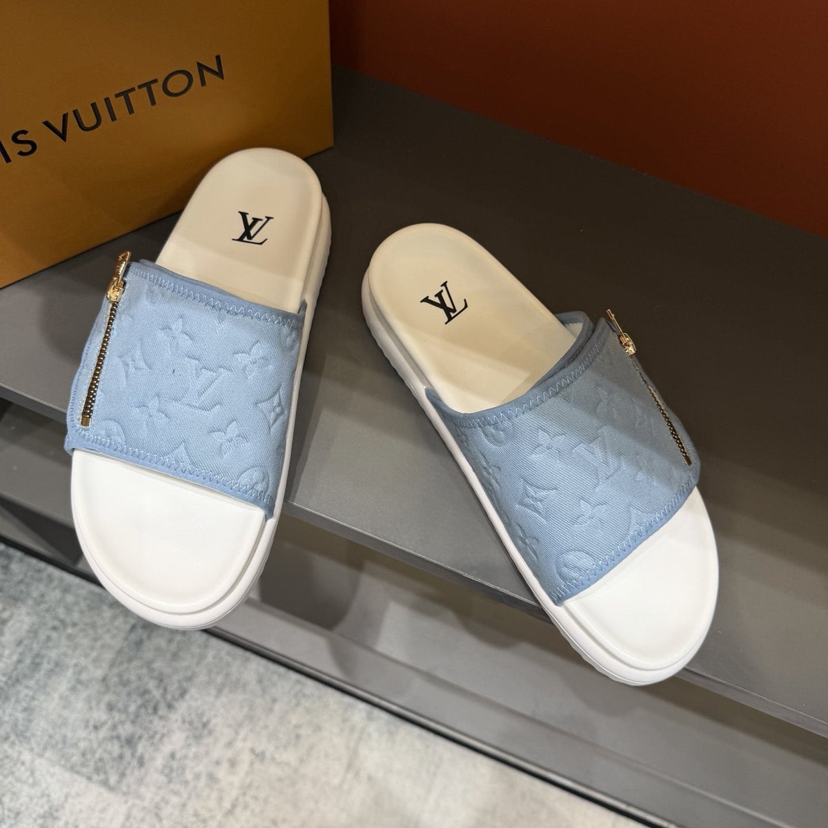 Louis Vuitton Embossed Zip Slide Sandals