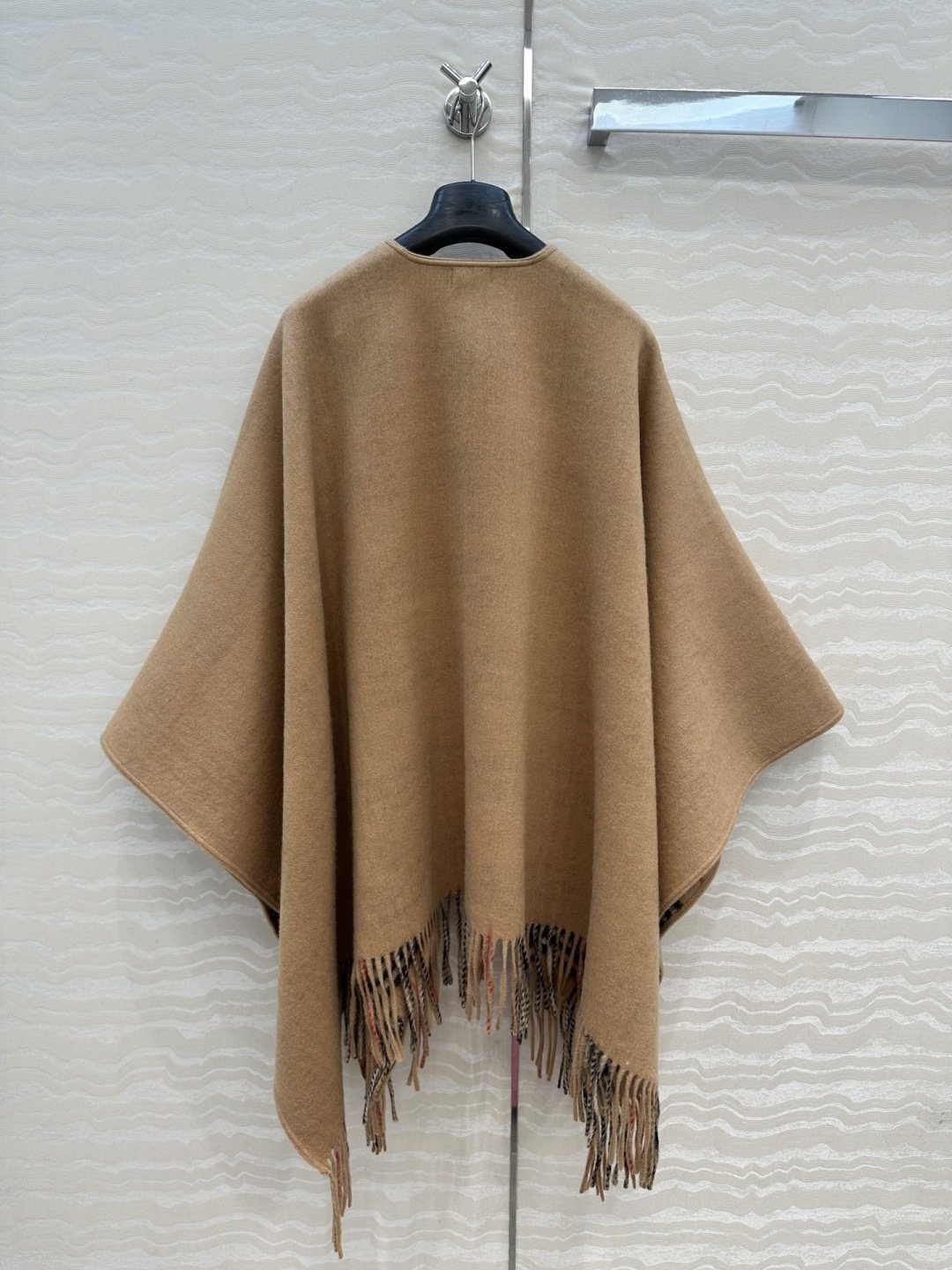 Burberry Fringed Plaid-Panel Poncho