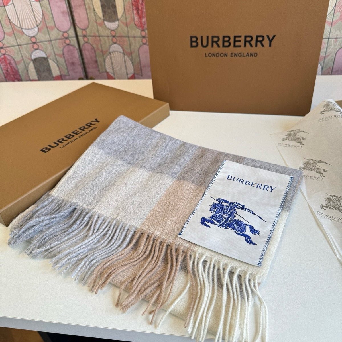 Burberry Yellow Brown Plaid Scarf