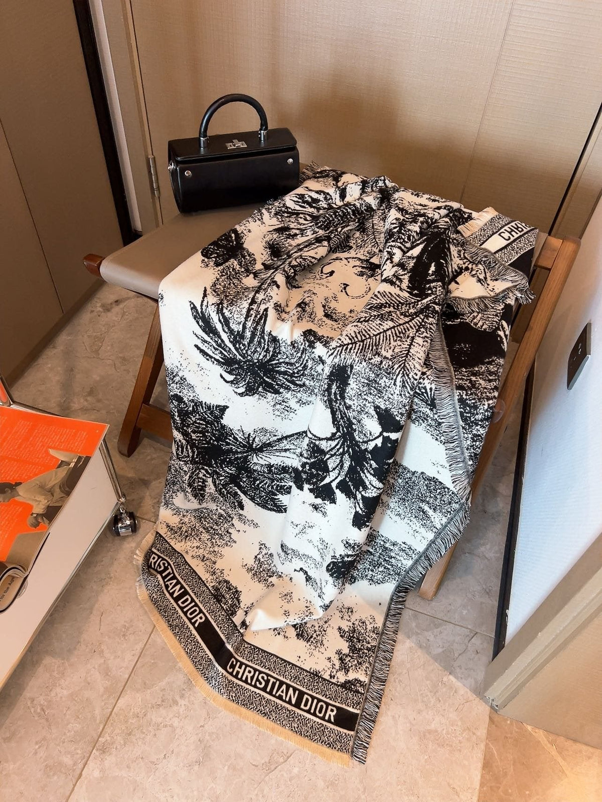 Dior Botanical Print Fringe Square Scarf