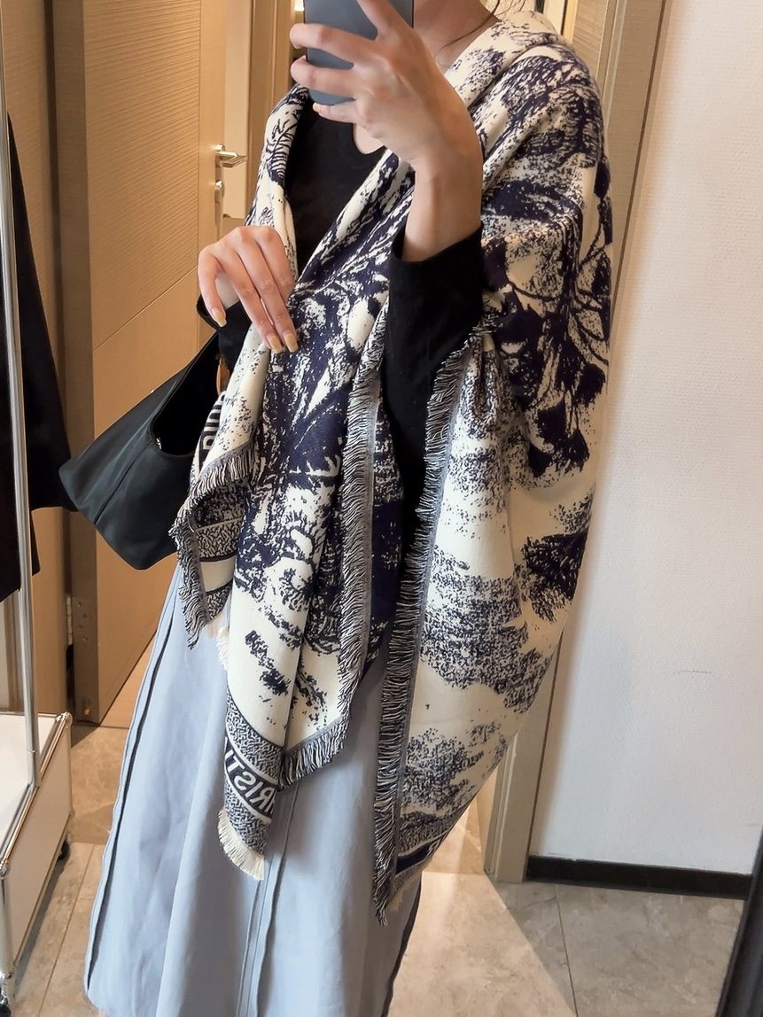 Dior Botanical Print Fringe Square Scarf