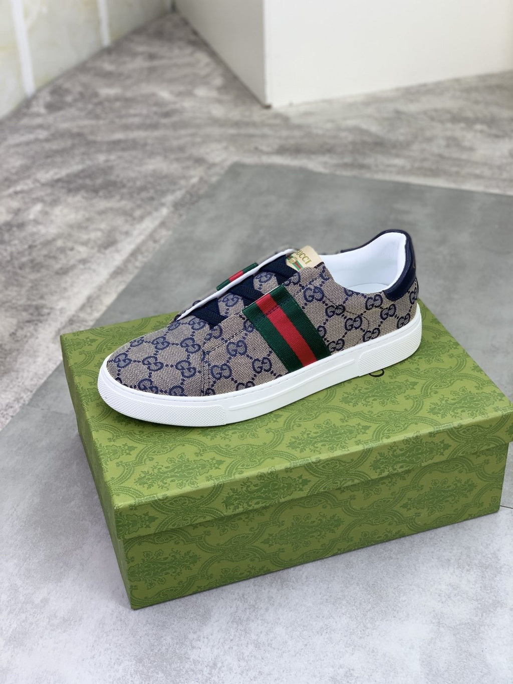 Gucci Monogram Stripe Slip-On Sneakers