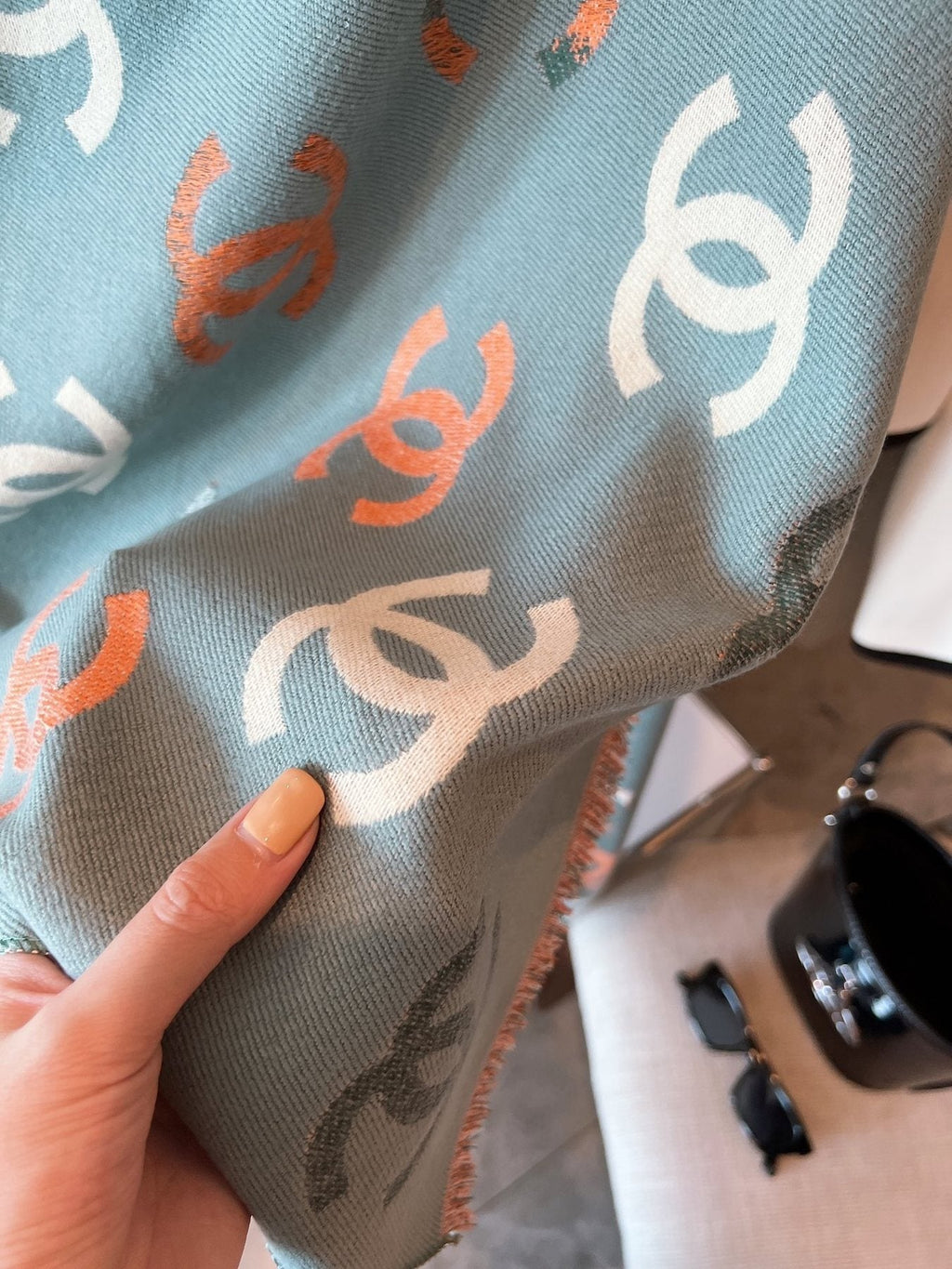 Chanel Patterned Fringed Scarf