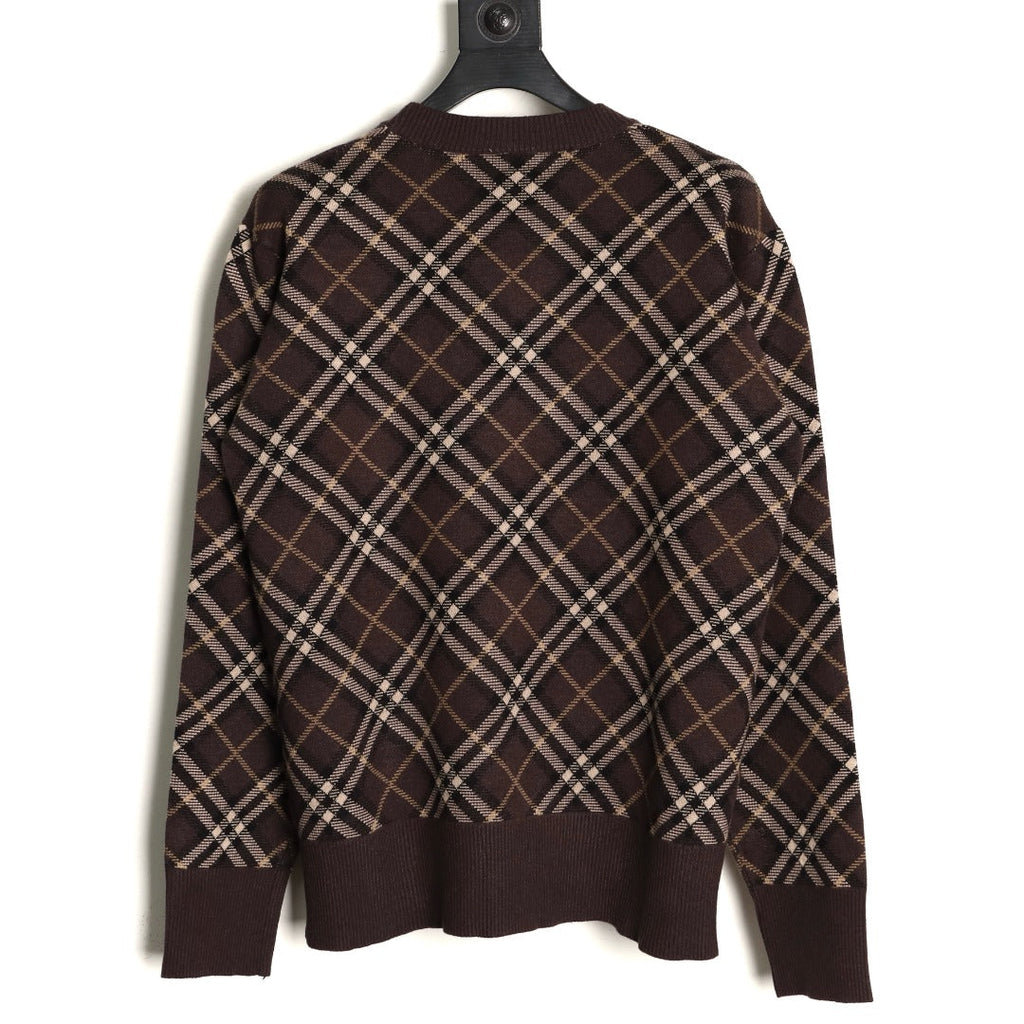 Burberry Diagonal-Check Crewneck Sweater - Dark Brown