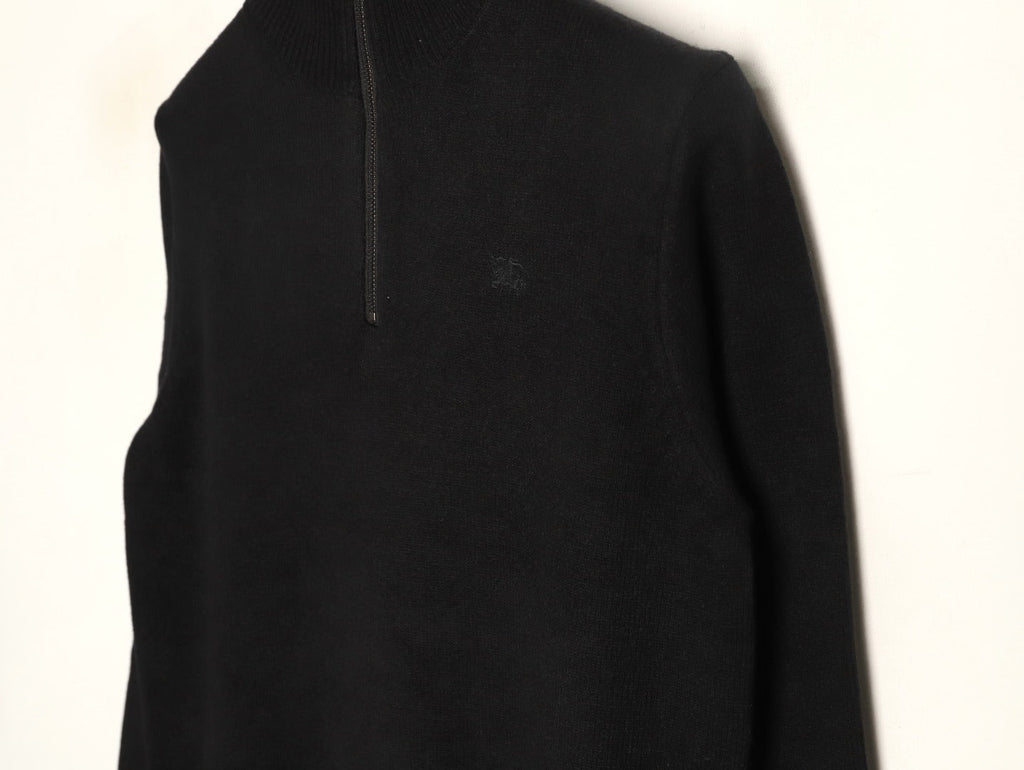 Burberry Equestrian Emblem Half-Zip Knit Sweater - Black